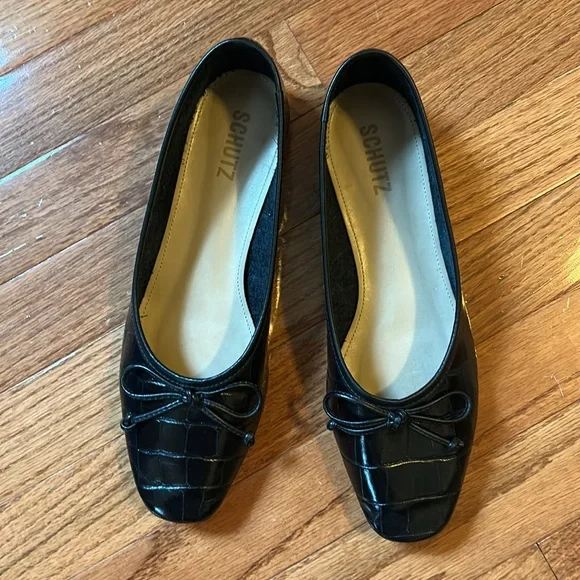 SCHUTZ Shoes Schutz Arissa Black Crocodile Embossed Leather - Main Image